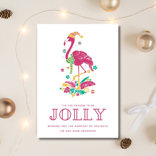 Cartes Pour Fêtes Annuelles Flamant rose tropical Florida Beach Noël (Tropical Flamingo Florida Beach Christmas Holiday Card)
