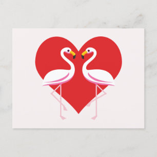 Cartes Pour Fêtes Annuelles Flamants roses blancs mignons rose avec coeur roug