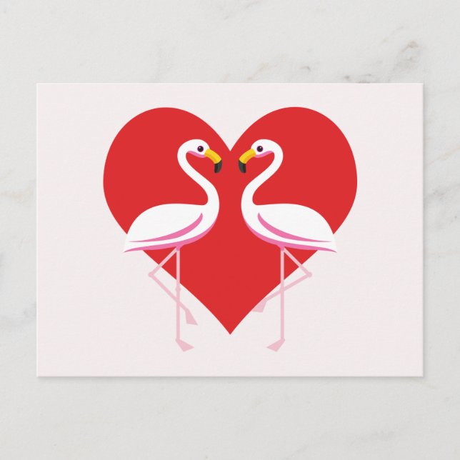 Cartes Pour Fêtes Annuelles Flamants roses blancs mignons rose avec coeur roug (Devant)