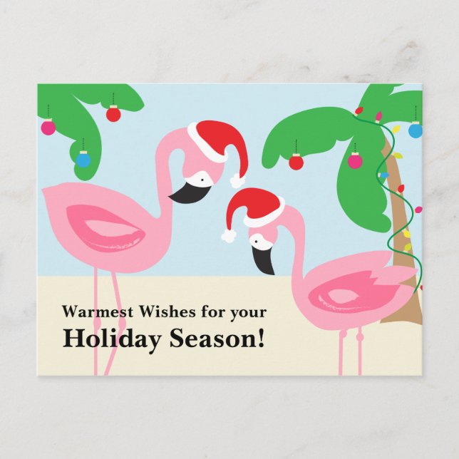 Cartes Pour Fêtes Annuelles Flamants roses de Noël Tropical Beach (Devant)