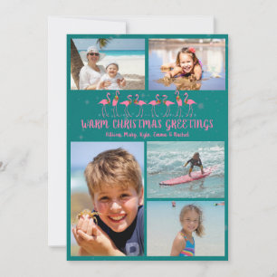 Cartes Pour Fêtes Annuelles Flamants roses Étoiles Turquoise Noël Photo Collag