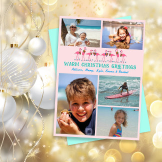 Cartes Pour Fêtes Annuelles Flamants roses Tropical Christmas Photo Collage ro