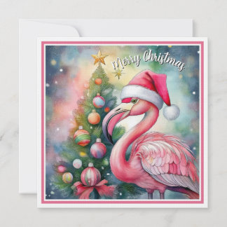 Cartes Pour Fêtes Annuelles Flamingo Christmas watercolor flat card