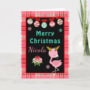 Cartes Pour Fêtes Annuelles Flamingo de Fête Joyeux Noël avec nom