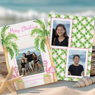Cartes Pour Fêtes Annuelles Flamingo Rose Aquarelle Plage Noël Photo