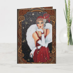 Cartes Pour Fêtes Annuelles Flamme de Noël Fille étoilée ciel de nuit