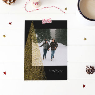 Cartes Pour Fêtes Annuelles Flamme d'or Noël arbre noir une photo