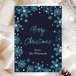 Cartes Pour Fêtes Annuelles Flammes de neige bleues et argentées Joyeux Noël