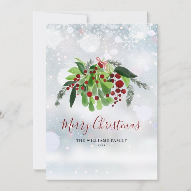 Cartes Pour Fêtes Annuelles Flammes de neige d'hiver Baies rouges Fruits verts (Devant)