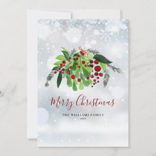 Cartes Pour Fêtes Annuelles Flammes de neige d'hiver Baies rouges Fruits verts