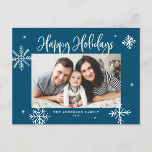 Cartes Pour Fêtes Annuelles Flammes de neige Whimsical Blue Happy Holidays Pho