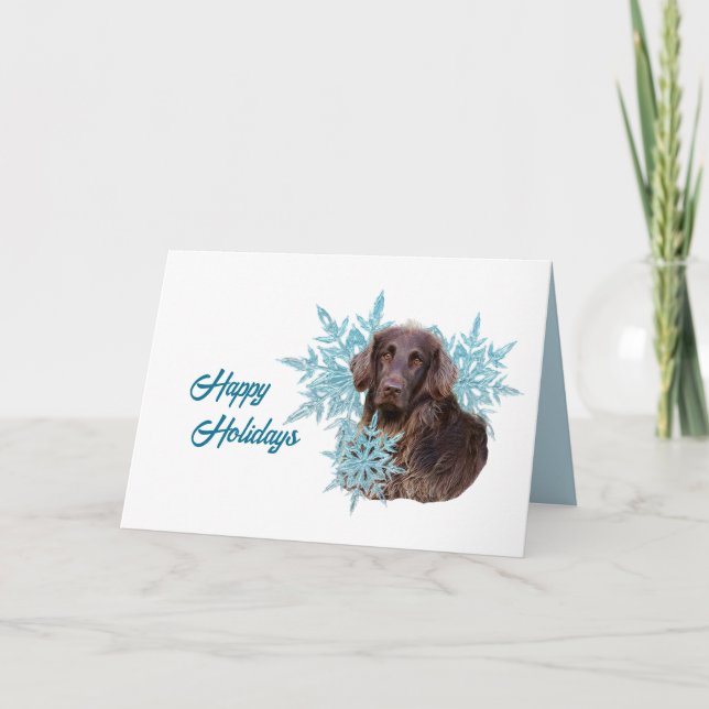 Cartes Pour Fêtes Annuelles Flat Coat Retriever dans les flocons de neige   (Devant)