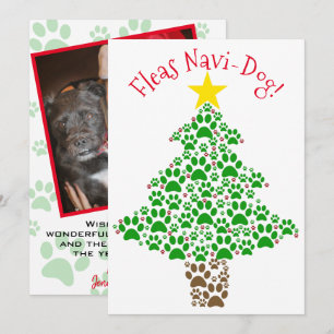 Cartes Pour Fêtes Annuelles Fleas Navi-Dog mignon Empreinte de patte sapin de