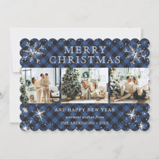 Cartes Pour Fêtes Annuelles Fléau de neige Plaid Buffalo Bleu 3 Photo Collage