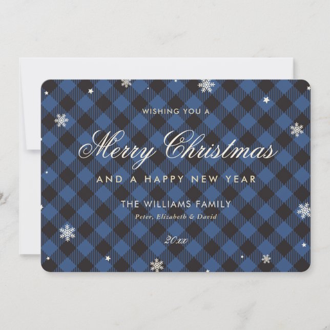 Cartes Pour Fêtes Annuelles Fléau de neige Plaid de Buffalo Bleu (Devant)