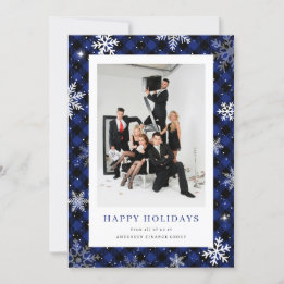 Cartes Pour Fêtes Annuelles Flèche de neige Plaid Blue Photo Entreprise Entrep
