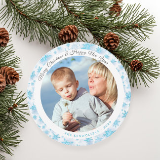 Cartes Pour Fêtes Annuelles Flèches de neige bleues et blanches modernes Photo