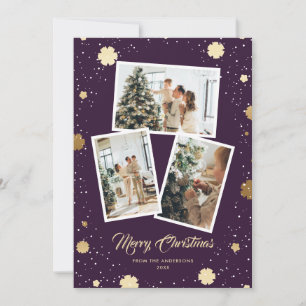 Cartes Pour Fêtes Annuelles Flèches de neige en or violet