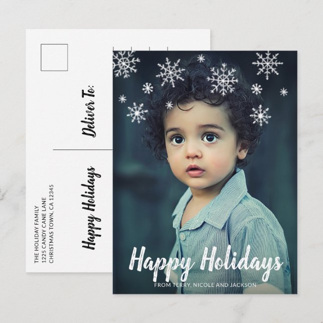 Cartes Pour Fêtes Annuelles Flèches de neige simples Photo Moderne (Devant / Derrière)