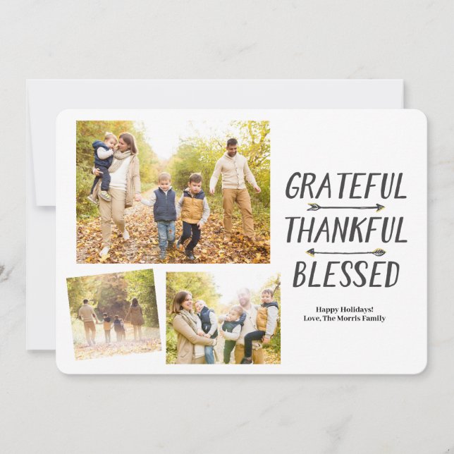 Cartes Pour Fêtes Annuelles Flèches d'or Grateful Thankful Blessé 3 | (Devant)