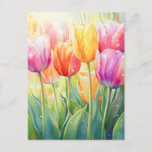 Cartes Pour Fêtes Annuelles Fleur Aquarelle Ressort Jardin Tulip