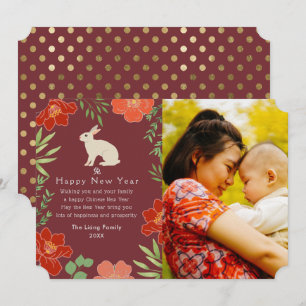 Cartes Pour Fêtes Annuelles Fleur Chine Nouvel An Rabbit Photo Holiday