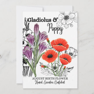 Cartes Pour Fêtes Annuelles Fleur de naissance, août, Gladiolus, Pavot, Annive