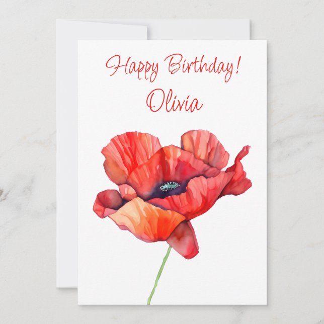 Cartes Pour Fêtes Annuelles Fleur de naissance d'août Pavot rouge Aquarelle Fl (Devant)