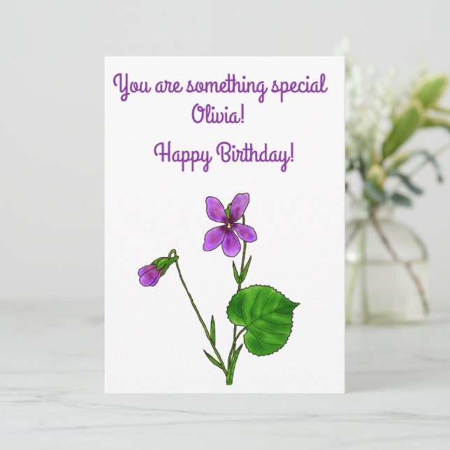 Cartes Pour Fêtes Annuelles Fleur de naissance de février Aquarelle Violet Min (Debout devant)