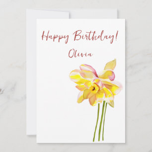 Cartes Pour Fêtes Annuelles Fleur de naissance de mars Aquarelle Daffodique Mi