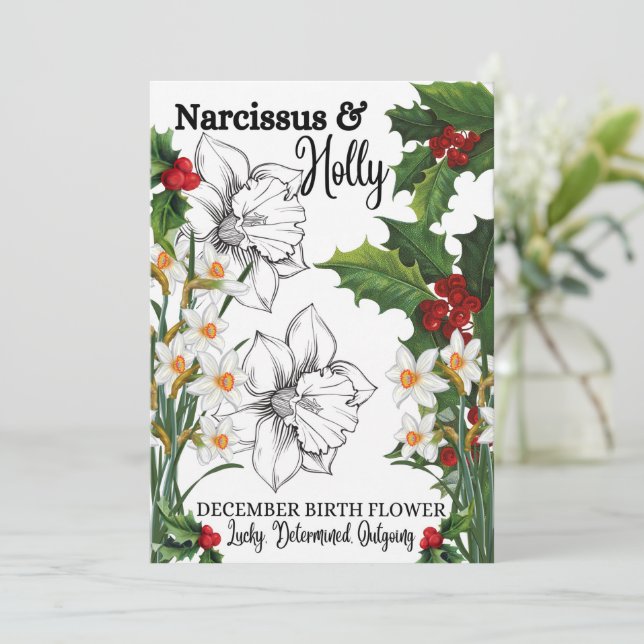 Cartes Pour Fêtes Annuelles Fleur de naissance, Décembre, Narcisse, Holly, Ann (Debout devant)