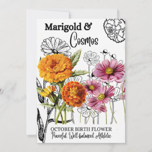 Cartes Pour Fêtes Annuelles Fleur de naissance, Octobre, Marigold, Cosmos, Ann