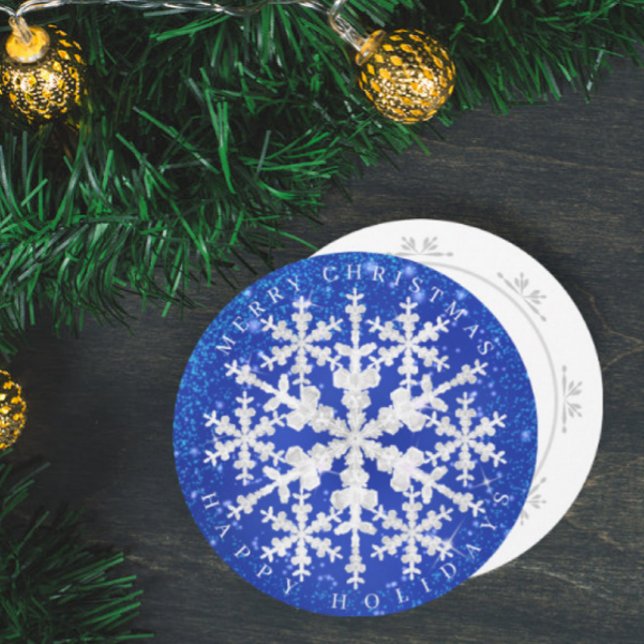 Cartes Pour Fêtes Annuelles Fleur de neige Bleu Blanc (Attractive snow flakes design round Christmas card. )
