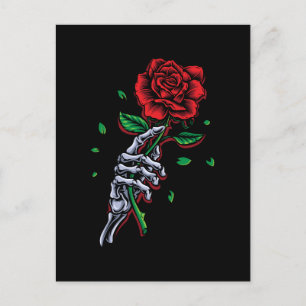 Cartes Pour Fêtes Annuelles Fleur de rose rouge squelette