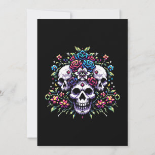Cartes Pour Fêtes Annuelles Fleur gothique - Mystique floral crâne Pixel Art