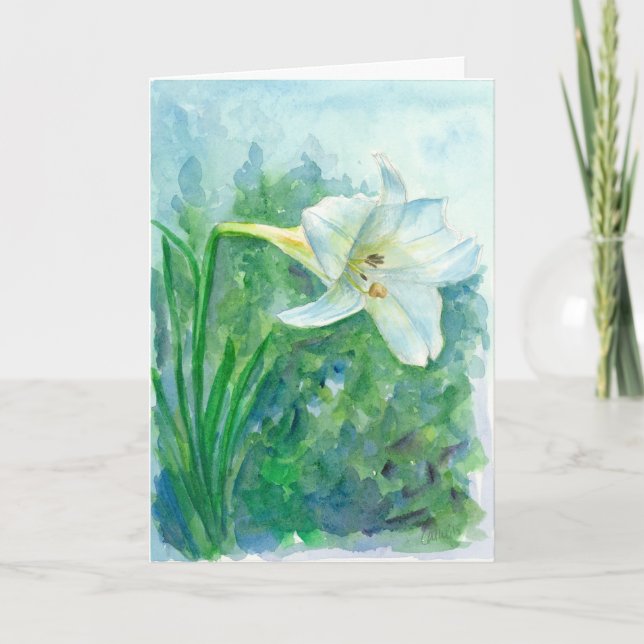 Cartes Pour Fêtes Annuelles Fleur Joyeuses Pâques d'aquarelle de lis blanc (Devant)