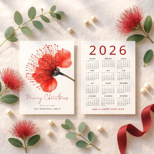 Cartes Pour Fêtes Annuelles Fleur Pōhutuka 2026 Calendrier Joyeux Noël