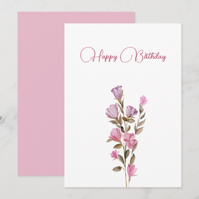 Cartes Pour Fêtes Annuelles Fleur rose florissante (Devant / Derrière)