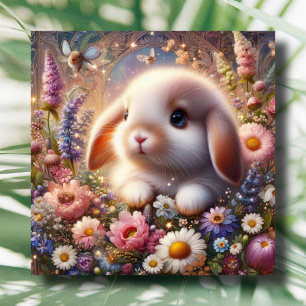 Cartes Pour Fêtes Annuelles Fleur rose Jardin mignonne Bébé Lapin Pâques