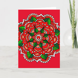 Cartes Pour Fêtes Annuelles Fleur rouge de Noël Mandala