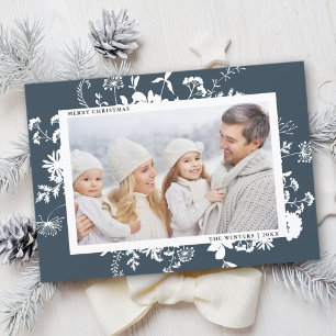 Cartes Pour Fêtes Annuelles Fleur sauvage blanc Silhouette Photo de Noël Marin