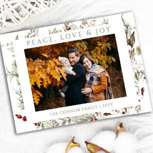 Cartes Pour Fêtes Annuelles Fleur sauvage Christmas Love Peace Joie Photo