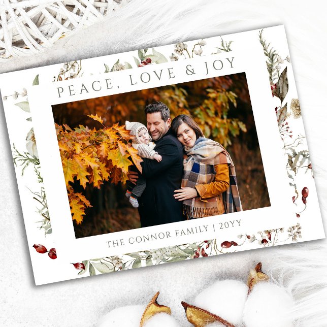 Cartes Pour Fêtes Annuelles Fleur sauvage Christmas Love Peace Joie Photo (Créateur téléchargé)