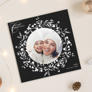 Cartes Pour Fêtes Annuelles Fleur sauvage noir Boho Noël Carré photo