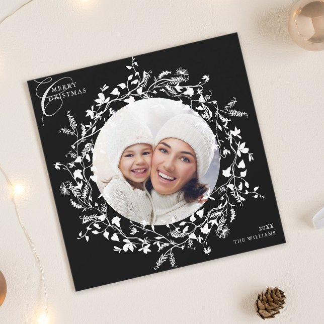 Cartes Pour Fêtes Annuelles Fleur sauvage noir Boho Noël Carré photo (Créateur téléchargé)