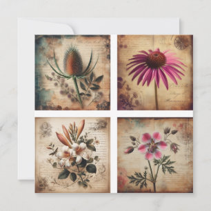 Cartes Pour Fêtes Annuelles Fleur sauvage sur arrière - plan vintage en détres