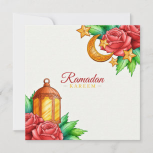 Cartes Pour Fêtes Annuelles fleuri Ramadan Kareem Croissant d'or et lanterne