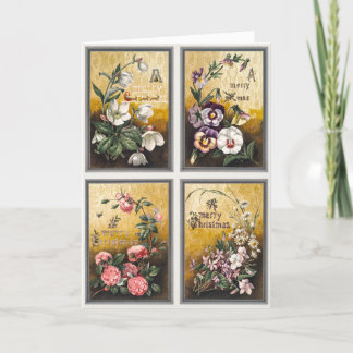 Cartes Pour Fêtes Annuelles Fleurs anciennes et rennes avec traîneau (1865–189