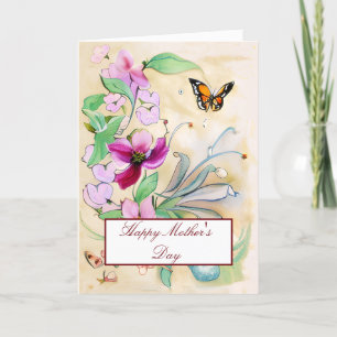 Cartes Pour Fêtes Annuelles Fleurs aquarelles et papillon Fête des mères
