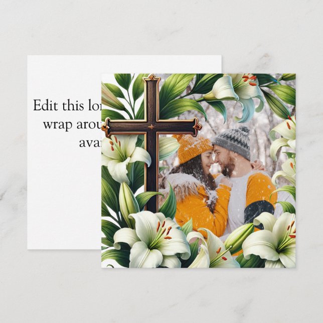 Cartes Pour Fêtes Annuelles Fleurs blanches avec croix pour Noël ou Mariage (Devant / Derrière)